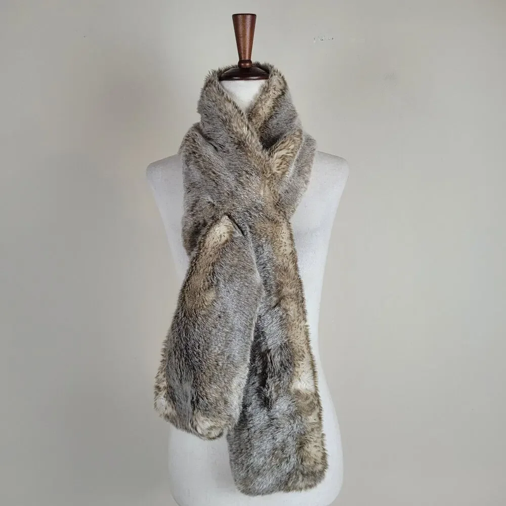 Restoration Hardware‎ Scarf Wrap Gray Faux Fur Neck Warmer Rectangle Soft Fluffy